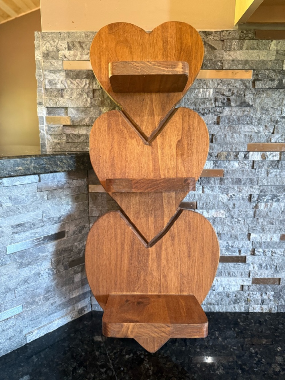 Vintage Granny Core Handcrafted Wooden 3 Tier Heart Wall Shelves